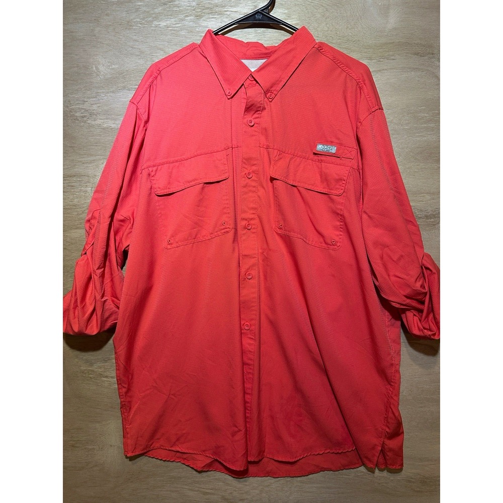 Ocean + Coast Men's XL Solid Coral Long Sleeve Button-Up Fishing Shirt-Pockets